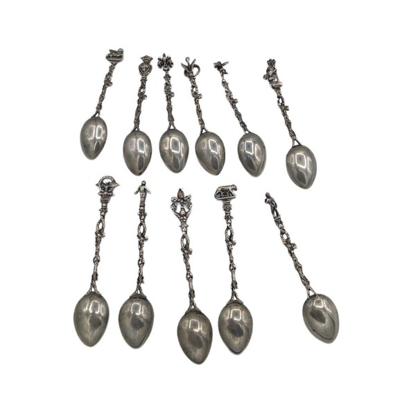 Set 11 Italian 800 Silver Demitasse Figural Souvenir Spoons Made in Italy 144g - Picture 2 of 11
